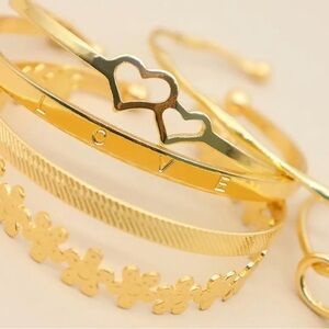 6pcs Love Heart Flower Bangle Bracelet Set